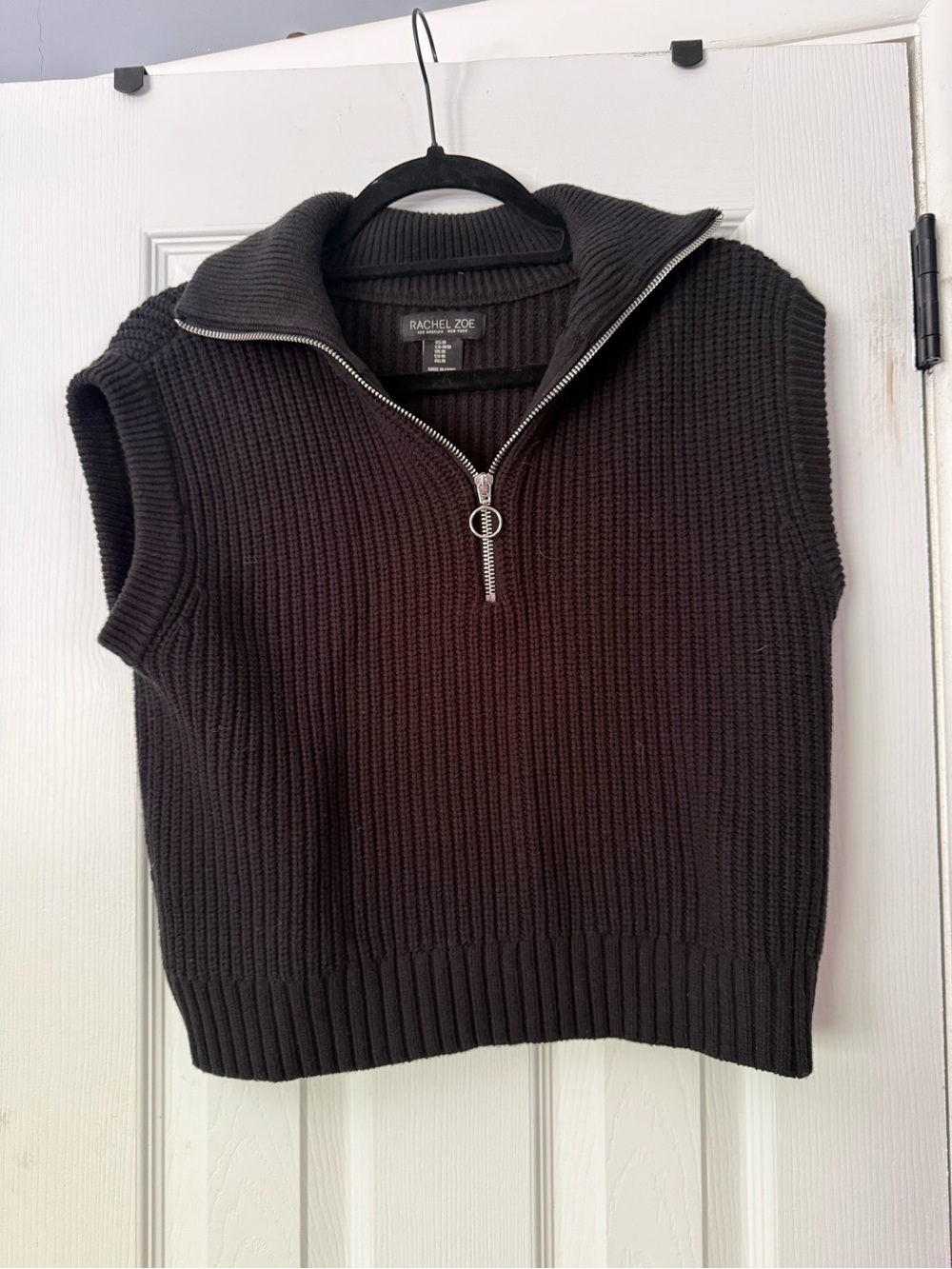 Rachel Zoe Black Ribbed Women’s Half-Zip Sweater Vest with Ring Pull